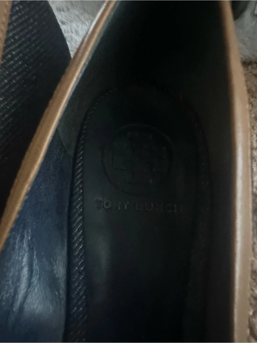 Tory Burch Navy Denim Ballet Flats with Tan Trim